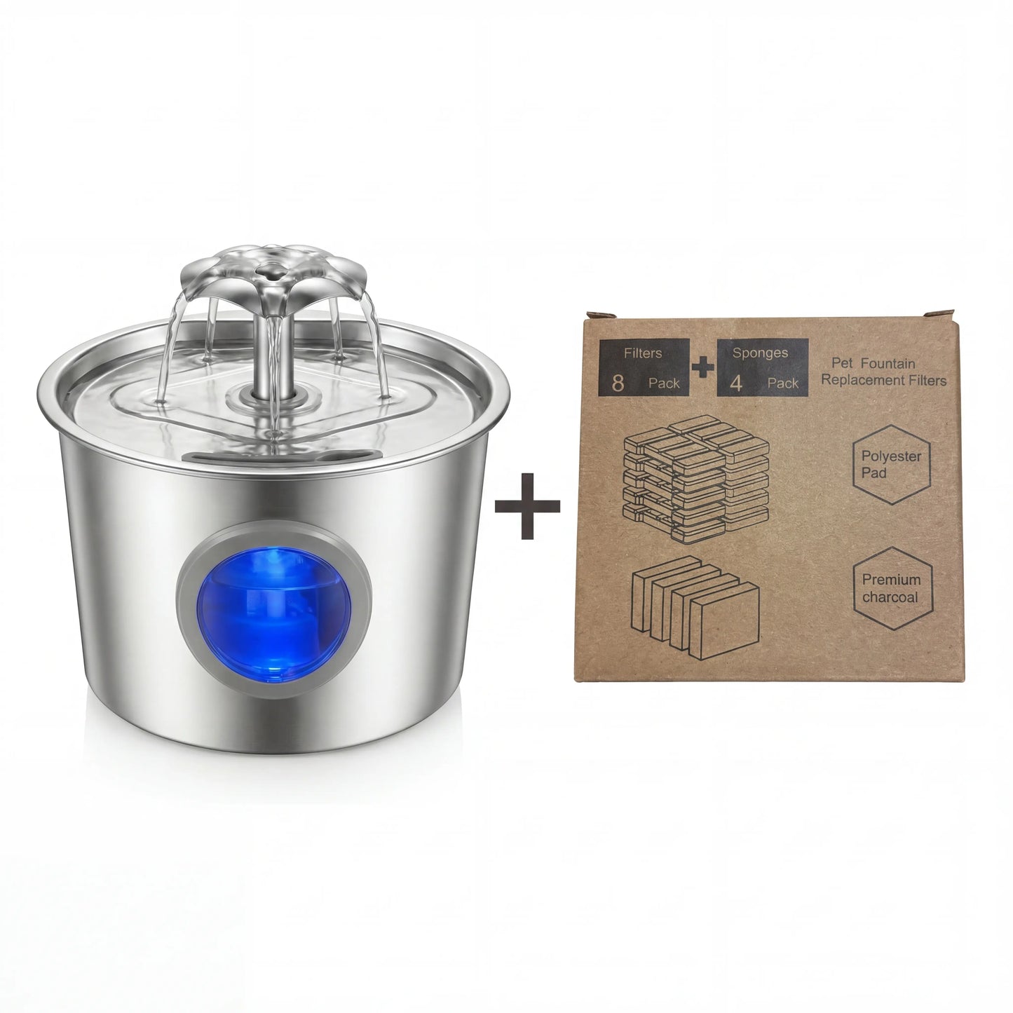 Premium 2.2L Super Silent Stainless Steel Cat Water Dispenser with LED Night Light, 6-Layer Filtration, Automatic Gravity Supply, and Leak-Proof Design - Easy to Install and Clean