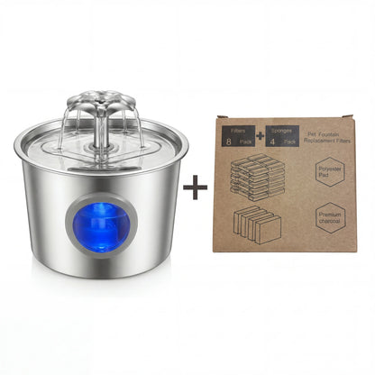 Premium 2.2L Super Silent Stainless Steel Cat Water Dispenser with LED Night Light, 6-Layer Filtration, Automatic Gravity Supply, and Leak-Proof Design - Easy to Install and Clean