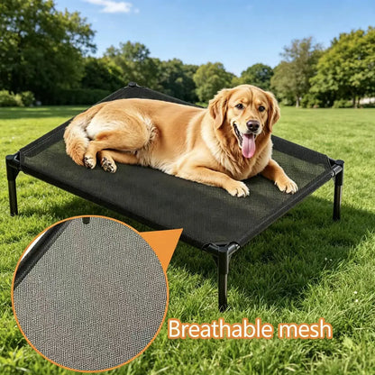 Suitable for Medium and Large Dogs;Breathable Elevated Dog Bed, Portable Elevated Pet Hammock with Breathable Mesh Fabric and a Durable Frame; Outdoor Pet Accessory Mat with Washable Mesh and Metal Frame;Premium Installation for Summer Ambiance