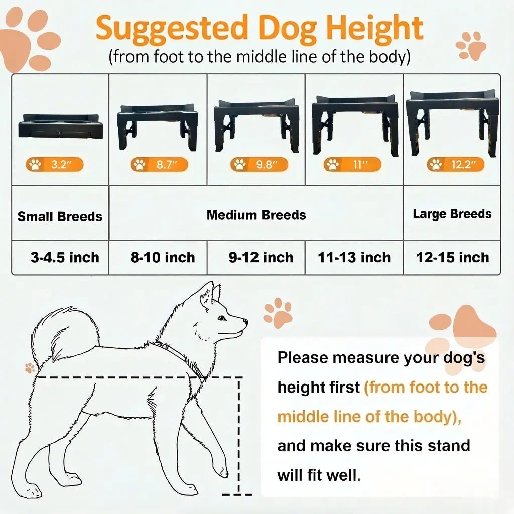 Elevated Dog Bowls, Spill-Proof with Guardrail, Raised Pet Feeder with Fence, Equipped with 1 Slow Feeder Bowl and 2 Stainless Steel Bowls, 5-Height Adjustable Raised Dog Bowl Stand
