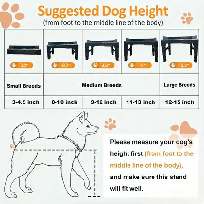Elevated Dog Bowls, Spill-Proof with Guardrail, Raised Pet Feeder with Fence, Equipped with 1 Slow Feeder Bowl and 2 Stainless Steel Bowls, 5-Height Adjustable Raised Dog Bowl Stand