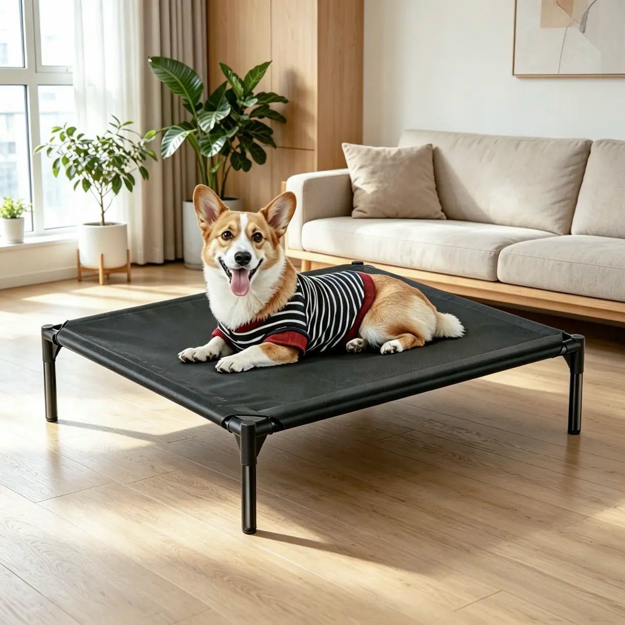 Suitable for Medium and Large Dogs;Breathable Elevated Dog Bed, Portable Elevated Pet Hammock with Breathable Mesh Fabric and a Durable Frame; Outdoor Pet Accessory Mat with Washable Mesh and Metal Frame;Premium Installation for Summer Ambiance
