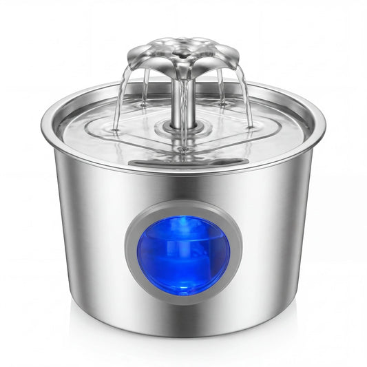 Premium 2.2L Super Silent Stainless Steel Cat Water Dispenser with LED Night Light, Six-Layer Filtration System, Automatic Gravity Feed, and Leak-Proof Design - Effortless Installation and Maintenance