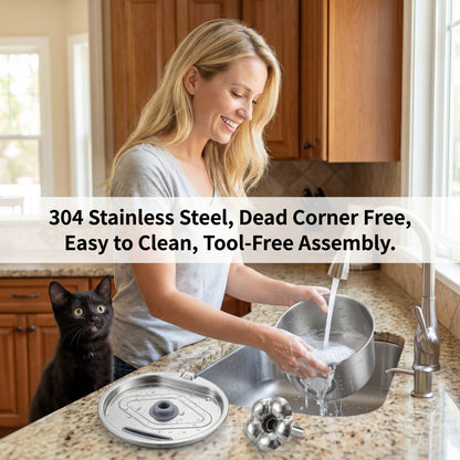 Premium 2.2L Super Silent Stainless Steel Cat Water Dispenser with LED Night Light, 6-Layer Filtration, Automatic Gravity Supply, and Leak-Proof Design - Easy to Install and Clean