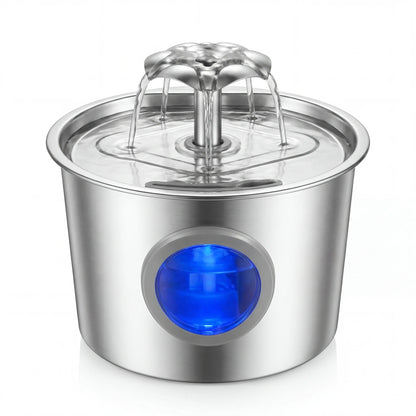 Premium 2.2L Super Silent Stainless Steel Cat Water Dispenser with LED Night Light, 6-Layer Filtration, Automatic Gravity Supply, and Leak-Proof Design - Easy to Install and Clean